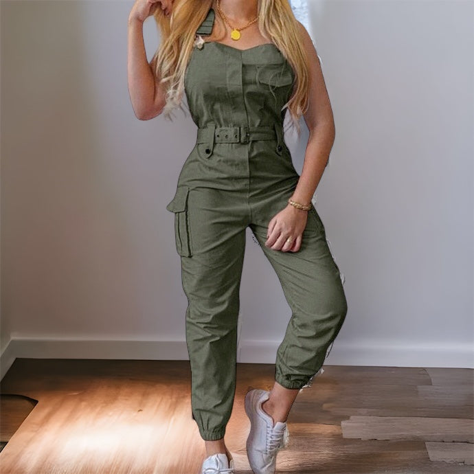 Sleeveless casual jumpsuit with belt 2023
