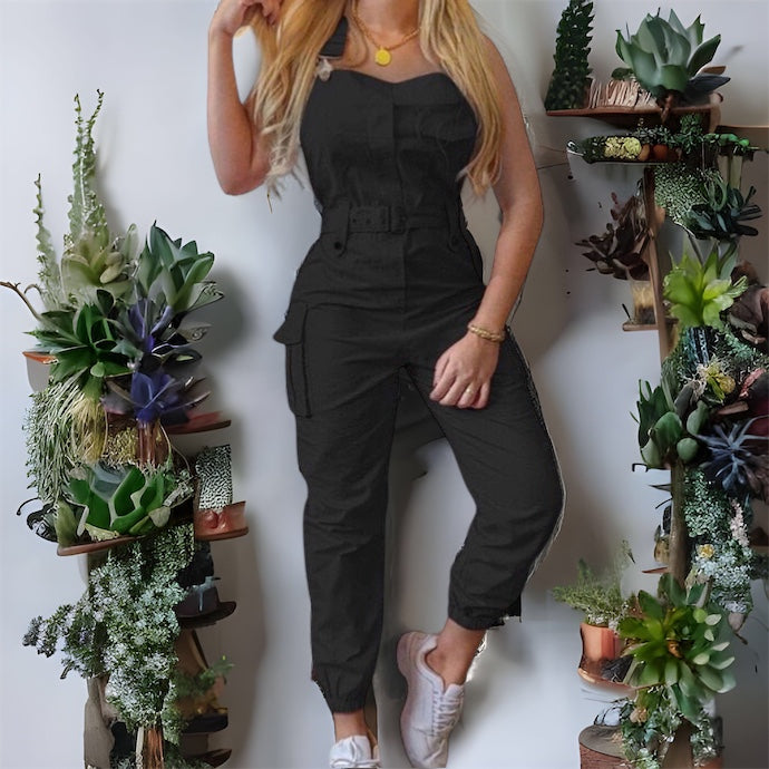 Sleeveless casual jumpsuit with belt 2023