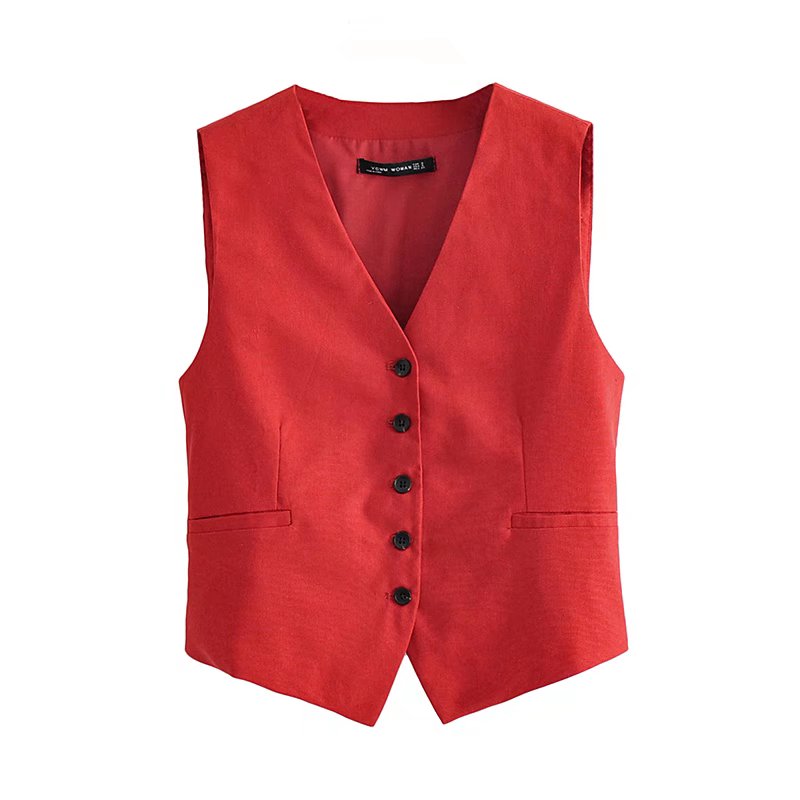 Sleeveless Linen Short Vest Jacket .