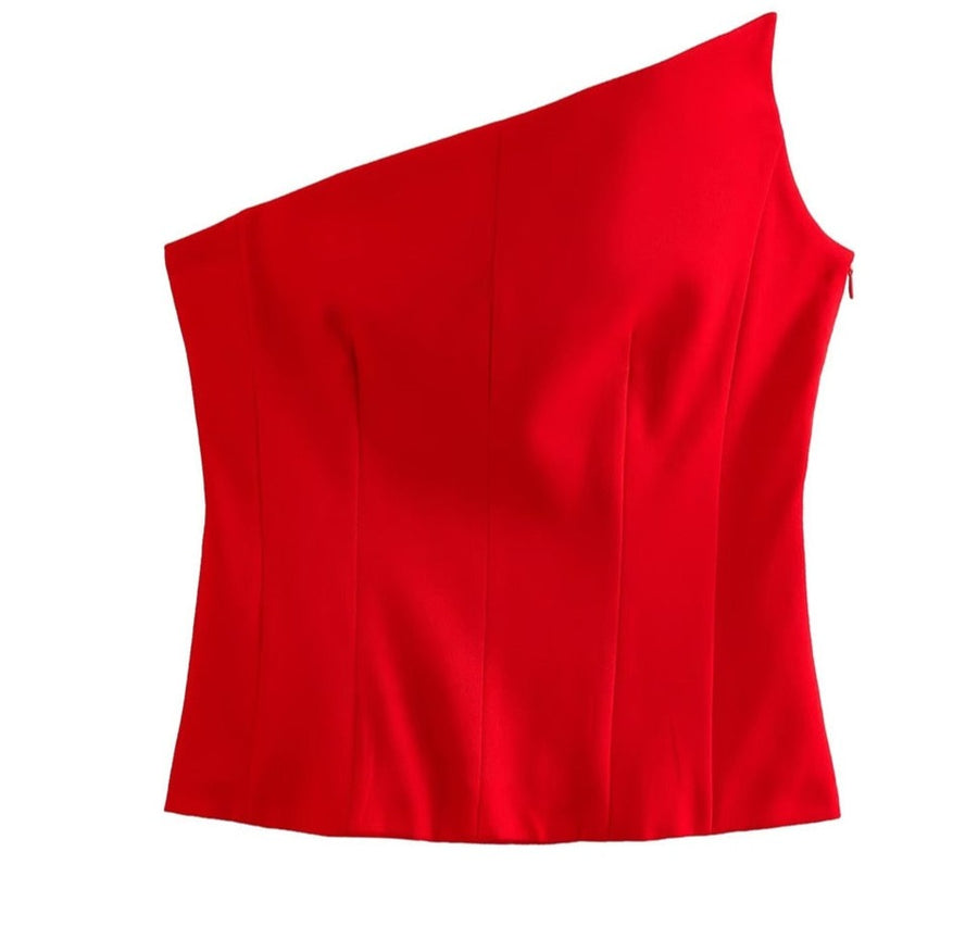 Sexy Off-The-Shoulder Zipper Short Style Vest Top